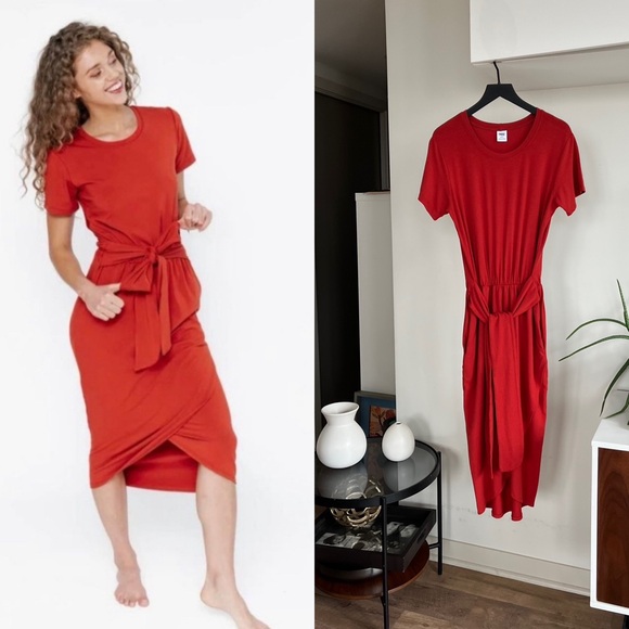 Smash + Tess Dresses & Skirts - Smash+Tess Rebecca new Wrap Midi in Brick Tie Front Stretch Casual Dress Size XS